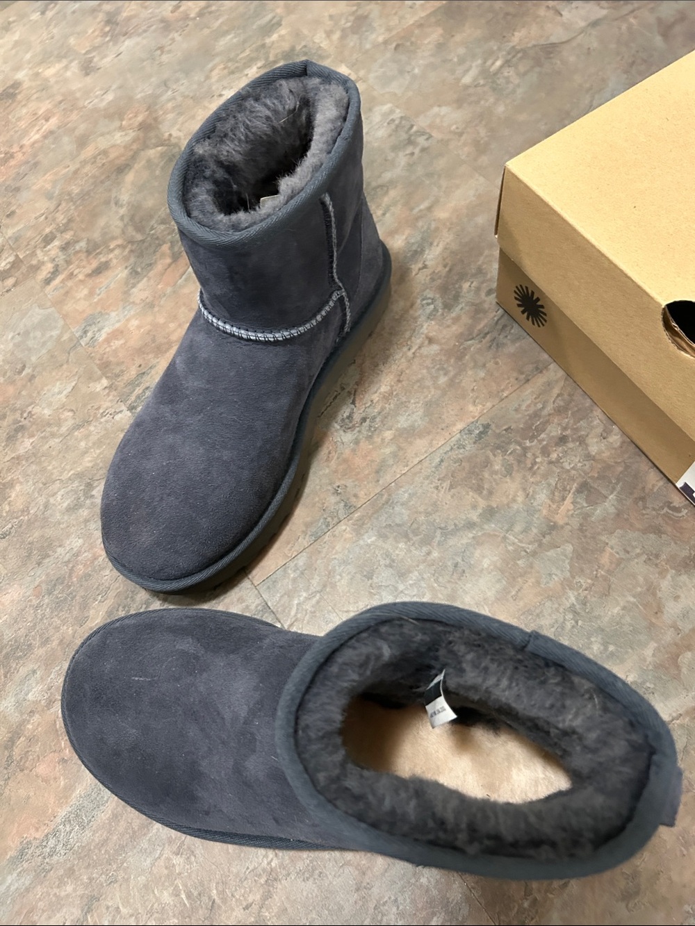 Women’s MINI II UGG Navy Short Suede Boot with Plush Shearling Size 7 EXCELLENT - Picture 16 of 16